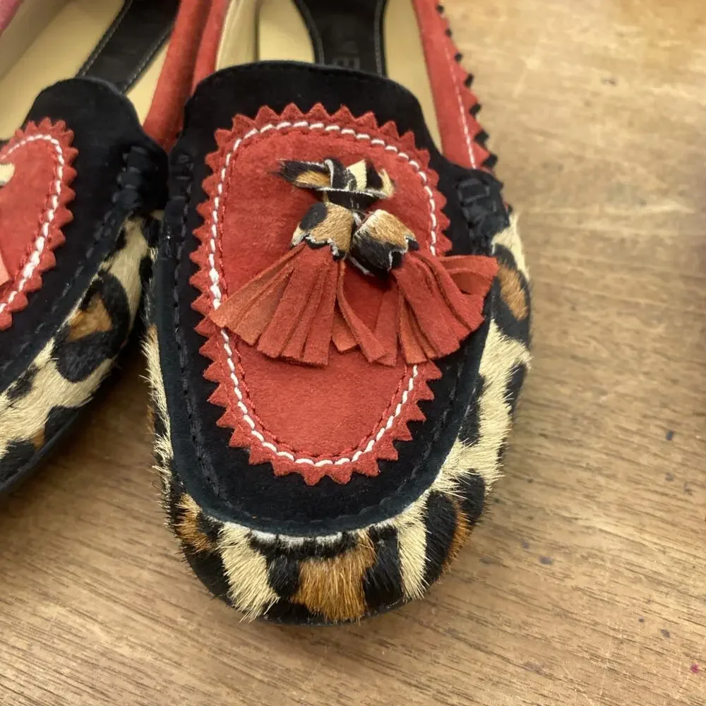 Vaneli Red Leopard Driving Loafer/Moccosin w Calf Hair Women’s Size 6 1/2 M